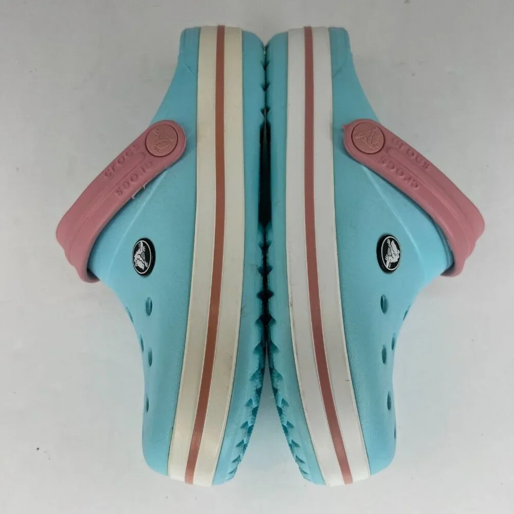 Crocs Unisex Ice Blue Pink Crocband Rubber Classic Solid Sandals Size 2 Clogs